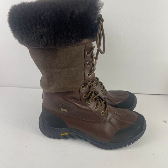 Ugg Adirondack Winter Boots Lace Up Leather Brown Sherpa Vibram Waterproof 8 - Picture 1 of 11